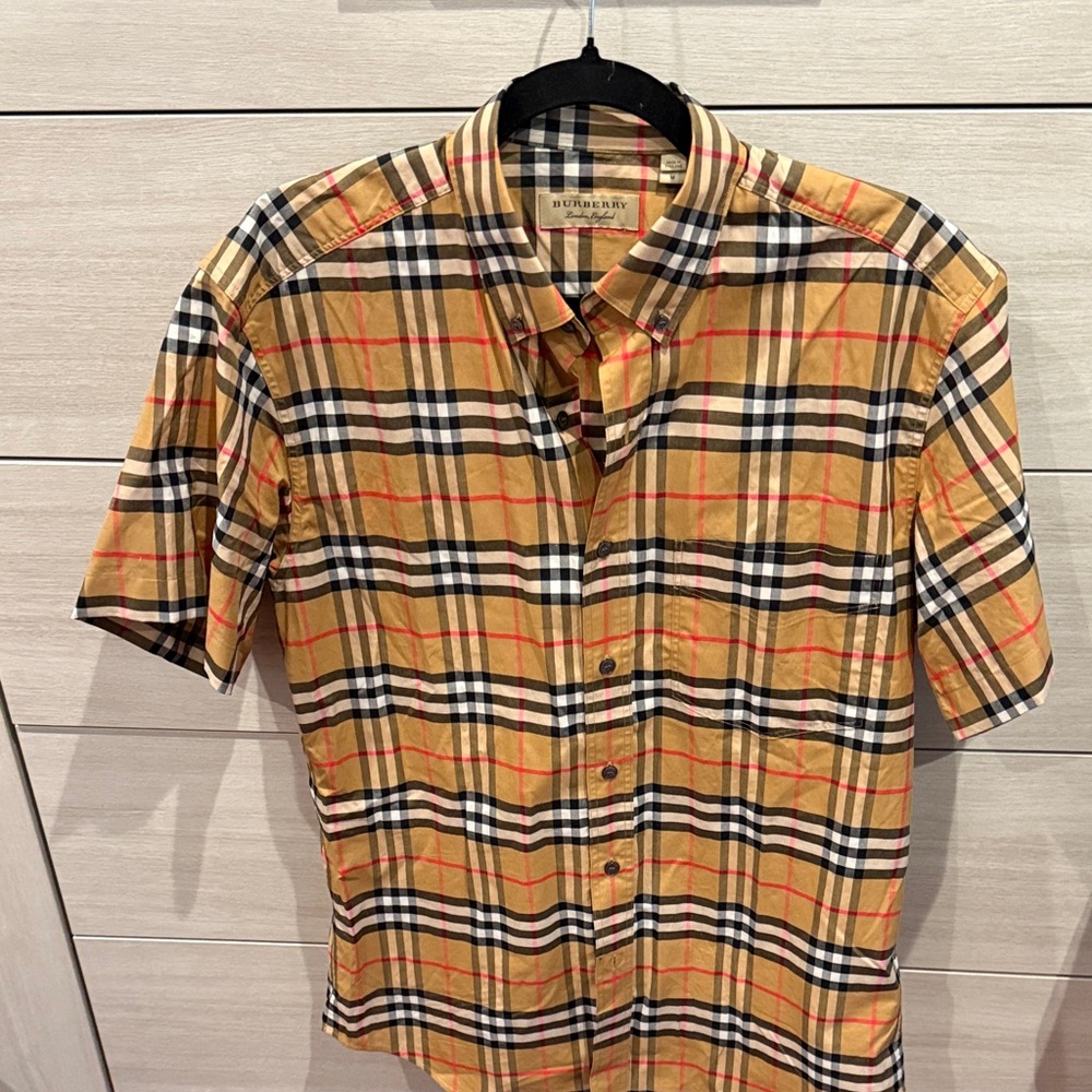 Burberry Men's Beige and Black Plaid Shirt